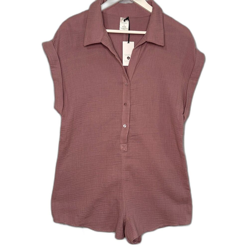 Shade & Shore Mauve Gauze Button Front Romper Size Small NWT